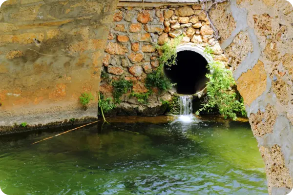 Drain with water going into pond