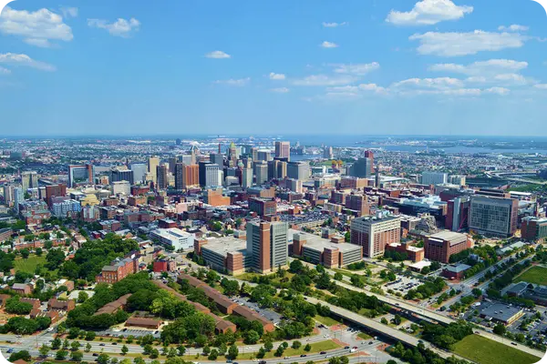 Overhead view of a large city